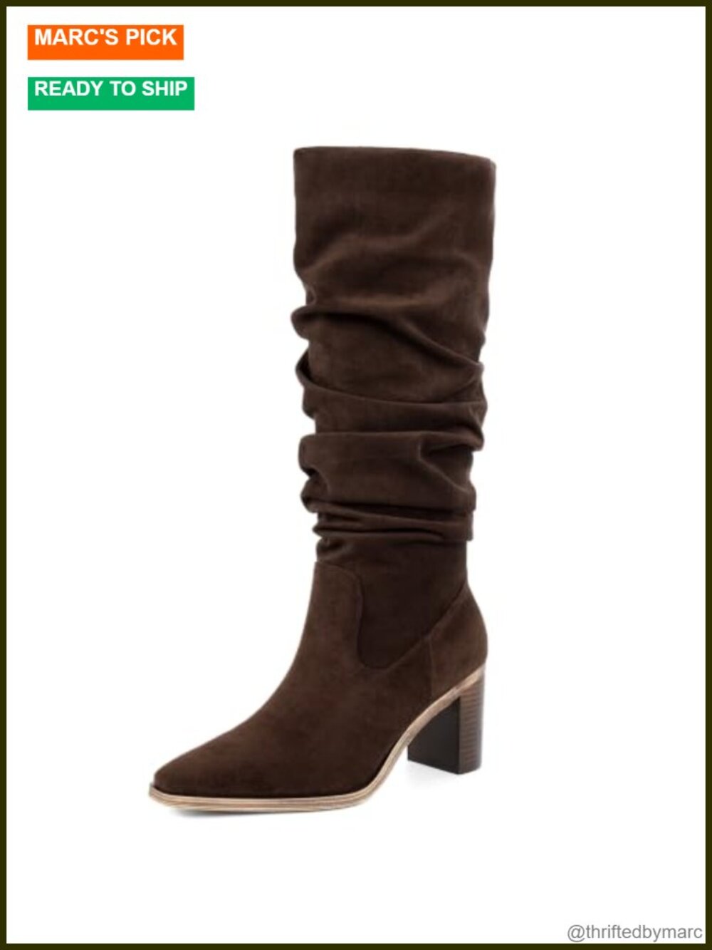 Women Knee High Boots Chunky Heel Tall Fall Suede Square Toe Side Zip